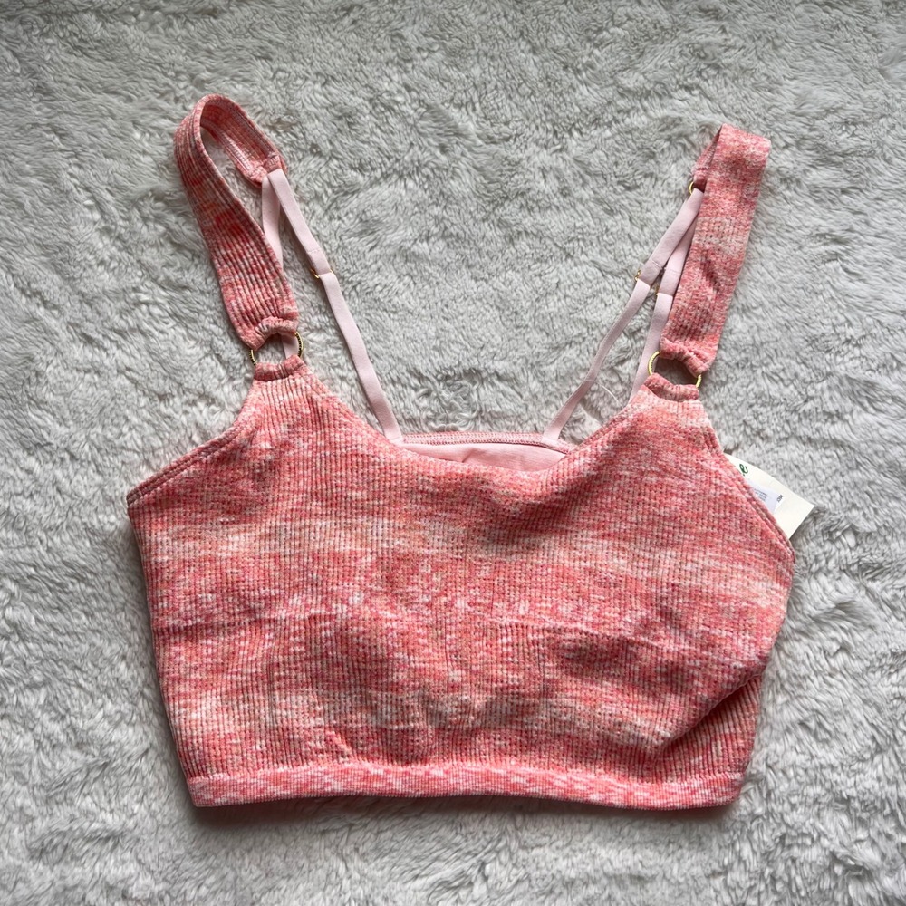 Aerie Ribbed Seamless Bralette Pink Space Dye Gold Ring Straps 2694-3394 Medium